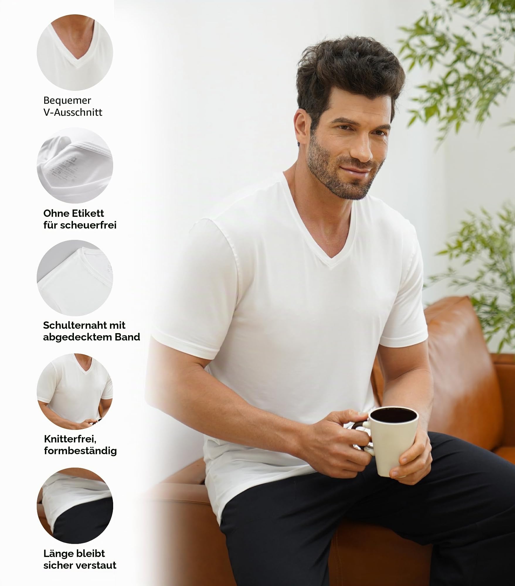 DAVID ARCHY Herren Unterhemden Business aus Micro Modal Tshirt Seidig Glatt Weich Kurzarm Atmungsaktiv Weste Unterhemd Männer 3er Pack