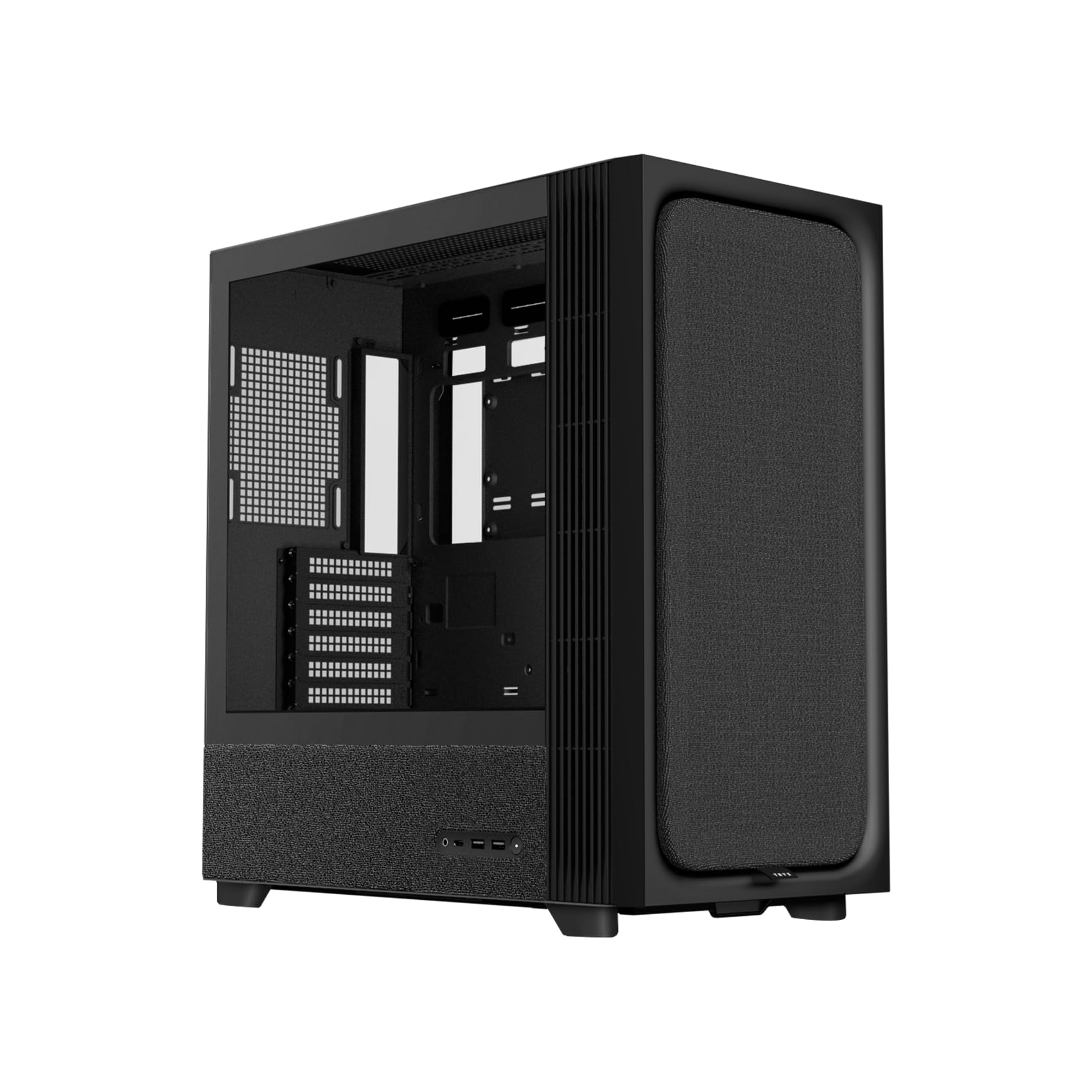 TRYX FLOVA Black ATX Mid-Tower PC Case, Modern Fabric Lifestyle Design | Breathable fabric design with tempered glass, 3-speed cross-flow cooling, 360mm radiator support, USB-C 3.2 Gen 2x2 I/O