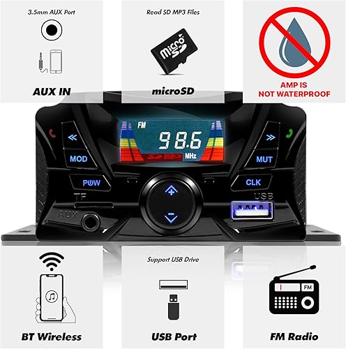 Miniatura 2 de GoHawk Altavoces para motocicleta Bluetooth, altavoces impermeables y amplificador de sistema de sonido de audio, resistente a la intemperie, radio