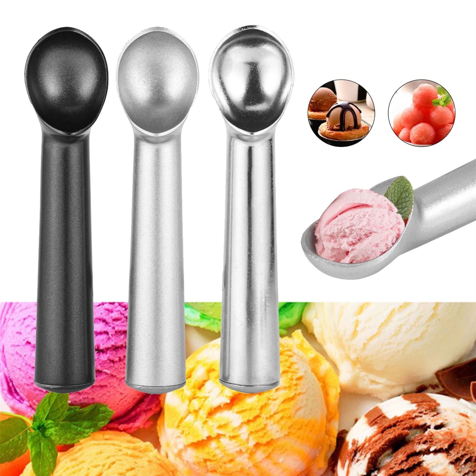 Cuillère à Glace, 2 pièces, cuillères à Glace empilées, Pelle à Glace en Acier Inoxydable, Machine à Boules de Glace antiadhésive pour Fruits, cuillère à Glace à la pastè，2pcs B
