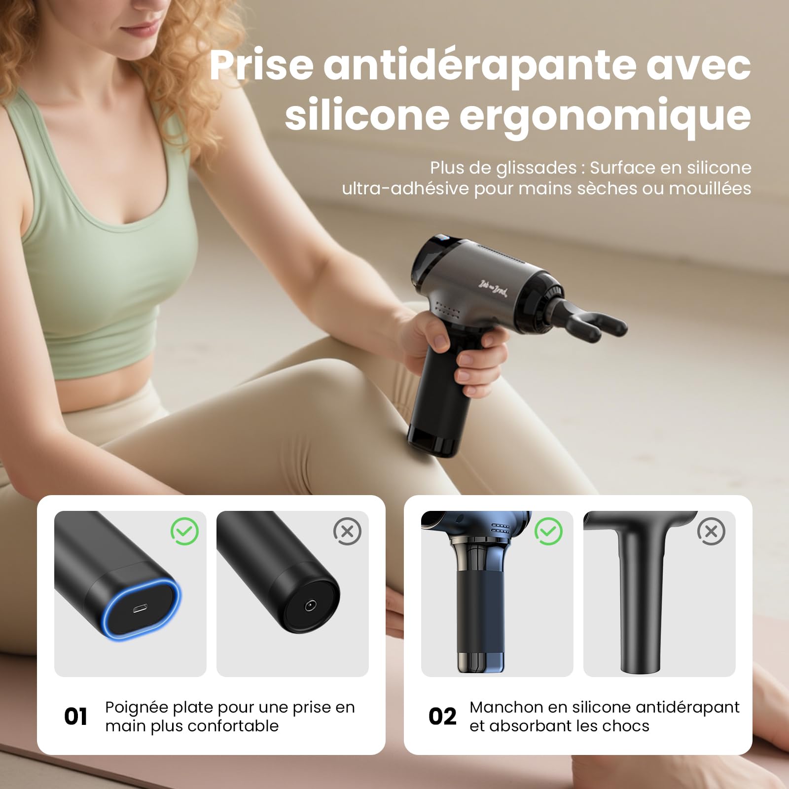 Bob and Brad T2 Pistolet de Massage Musculaire, Massage Gun Tissus Profonds avec Batterie 4000mAh, Pistolet Masseur Portable & Appareil de Massage pour la Récupération Sportive & le Bureau