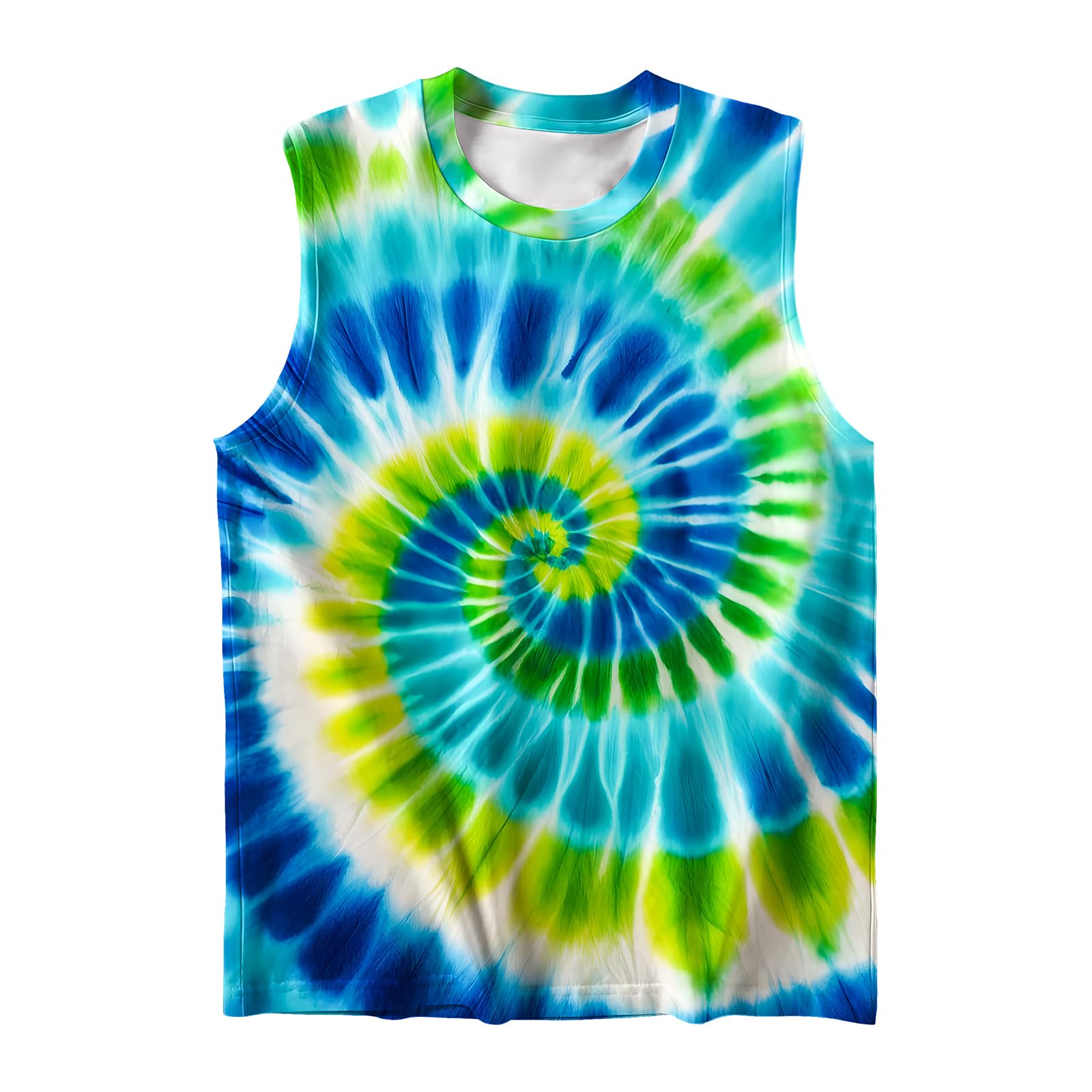 DMPROD Kids Tie Dye Shirt Size 5-14 Years Sleeveless T Shirts Children Tank Tops Hippies Senior Tees for Boys Girls