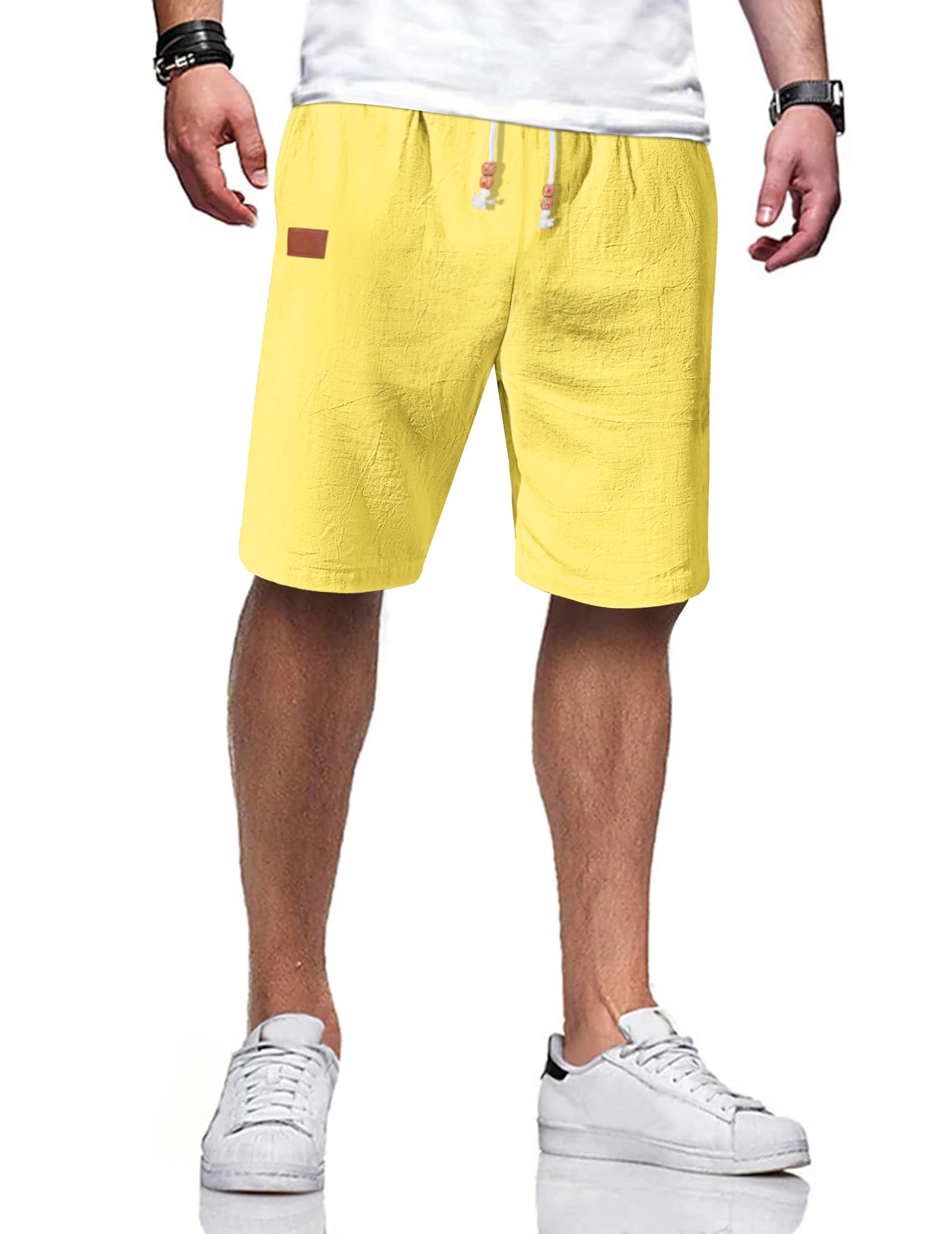 TARAINYA Leinen Kurze Hosen Herren Baumwolle mit Gummizug Freizeithose Shorts Herren Sommer Casual Leicht mit Taschen