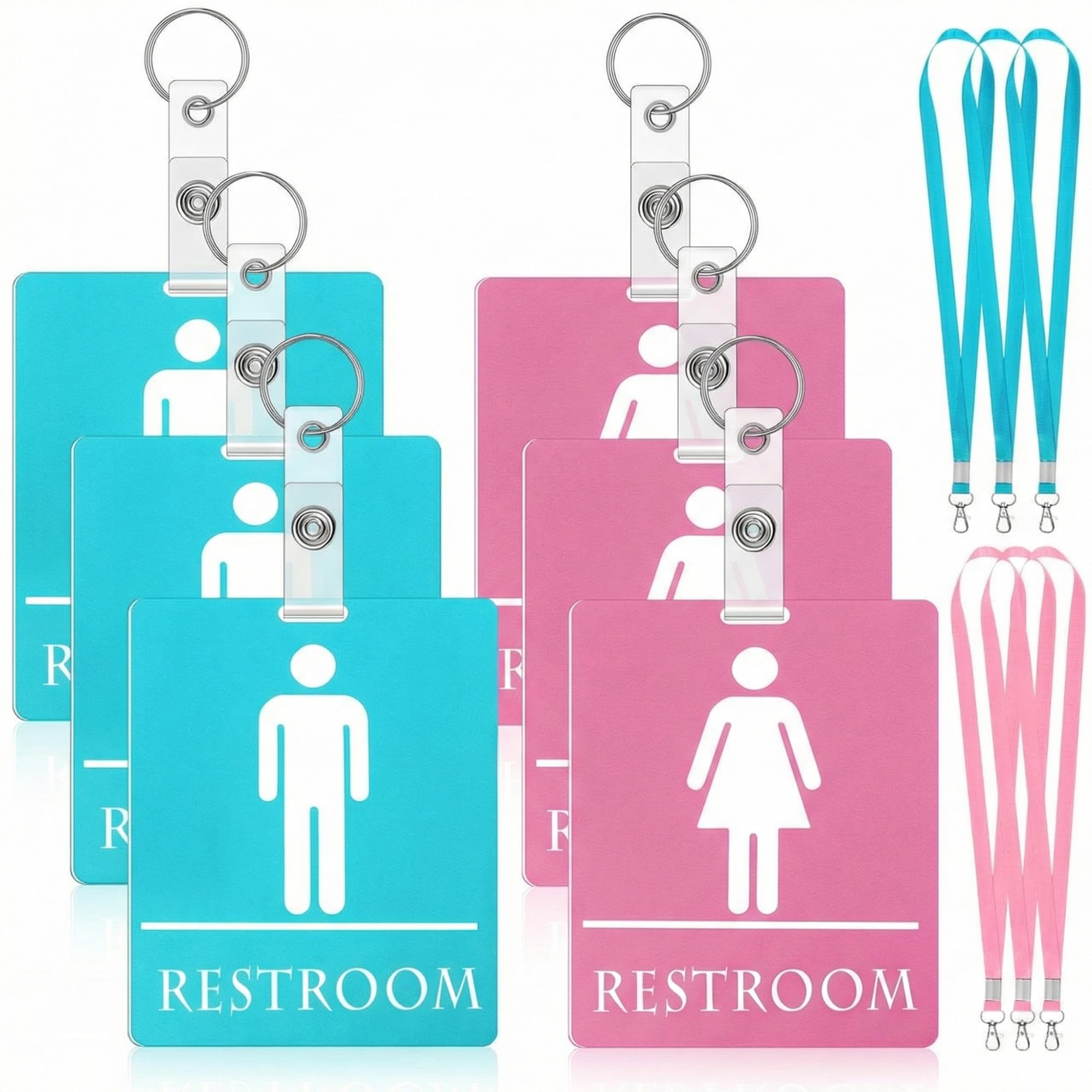 Fuyoooo 6 Set Bathroom Pass for Classrooms with Keychain Sky Blue,Pink