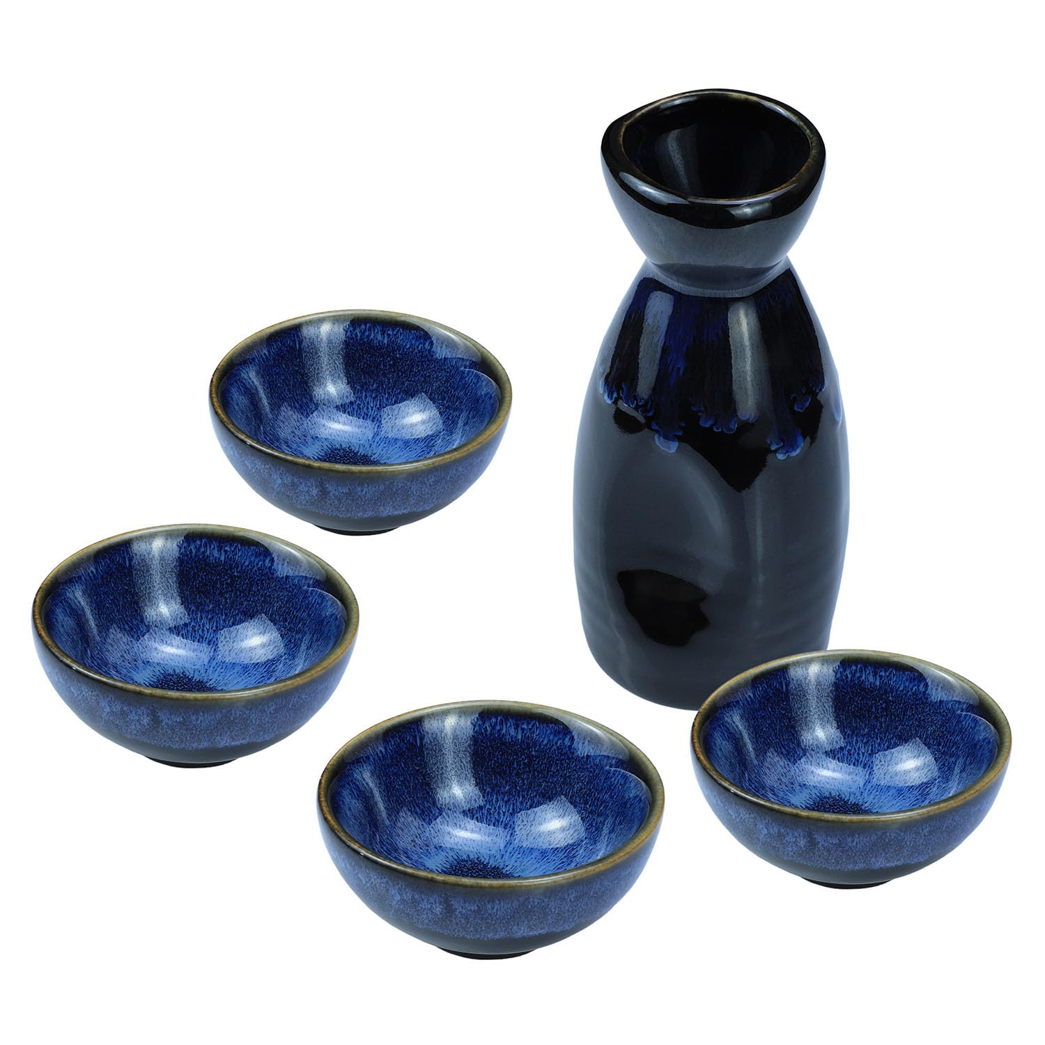 5PCS Stoneware Porcelain Sake Set Include 1PCS Sake Bottle and 4PCS Sake Cups