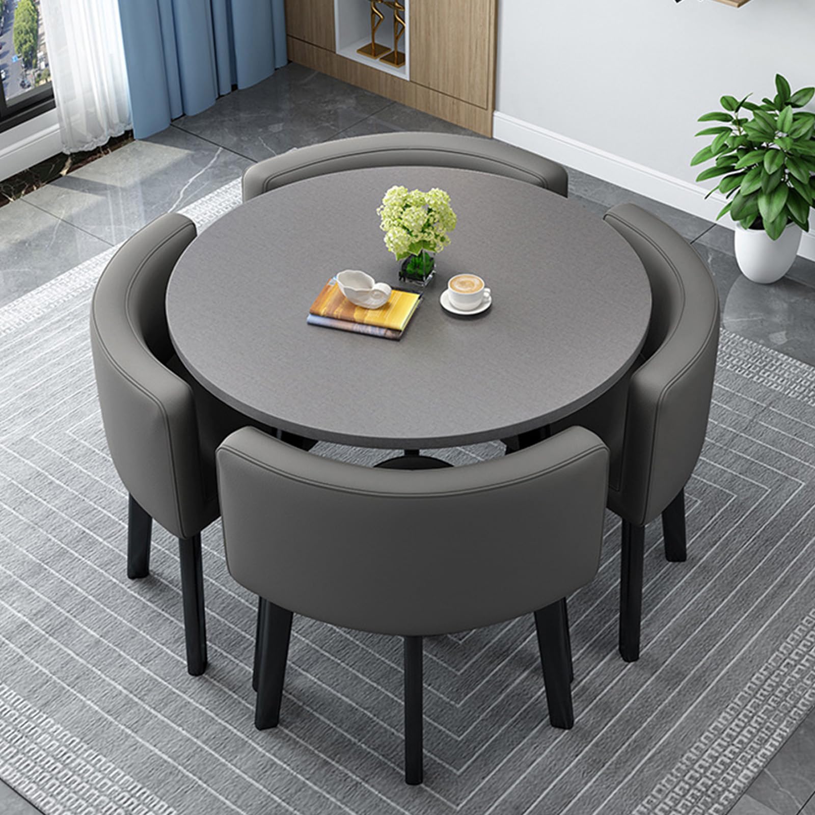 OLSKFUH Compact Square/Round Dining Table Set With 4 Chairs - Modern Space-Saving Dining Room Furniture For Small Spaces Balconies Living Rooms And Kitchens 80Cm/31.5In,Leatheri-80cm/31.5in