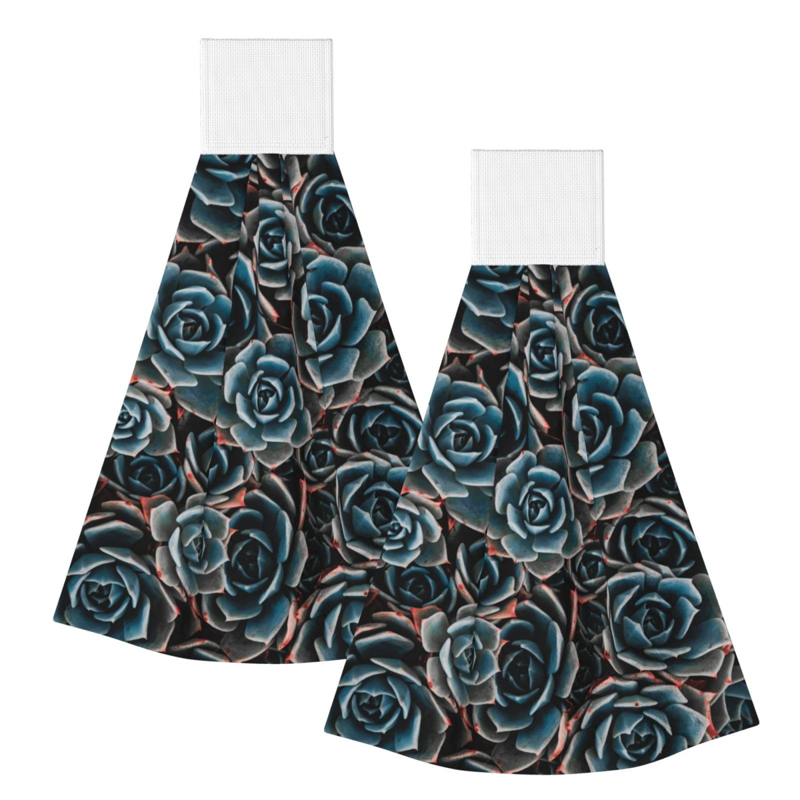 DOPKLNA Fresh Succulents Printed, 2 Pcs Hanging Coral Fiber Hand Towels for Bathroom, Absorbent Kitchen Towels