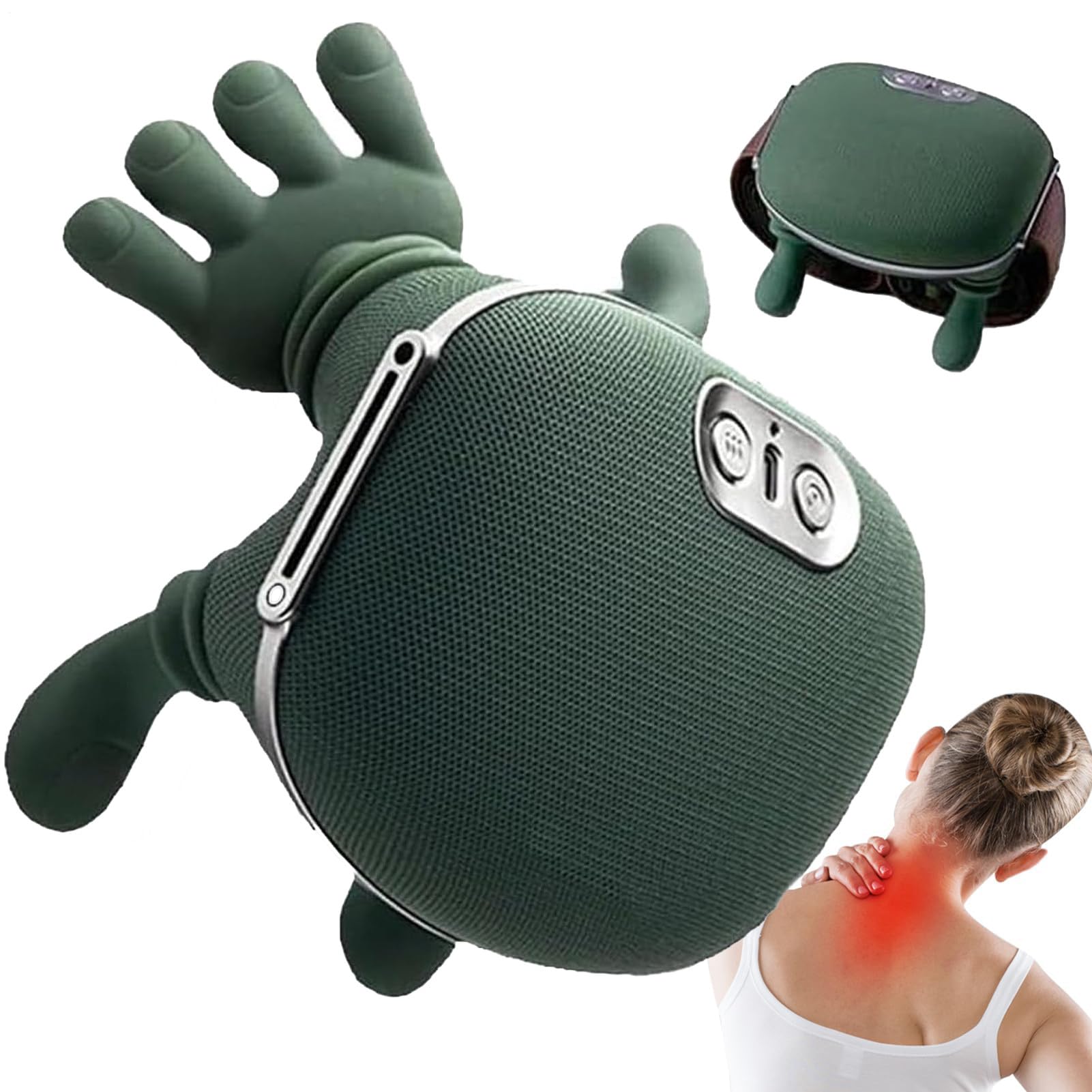 Masajeador Portátil De Cuello Y Hombros Con Forma De Mano Y Calor, Masaje Eléctrico Shiatsu Para Aliviar El Dolor De Cuello Y Espalda, Relajación Con Tacto De Manos Reales Para El Hogar,La Oficina