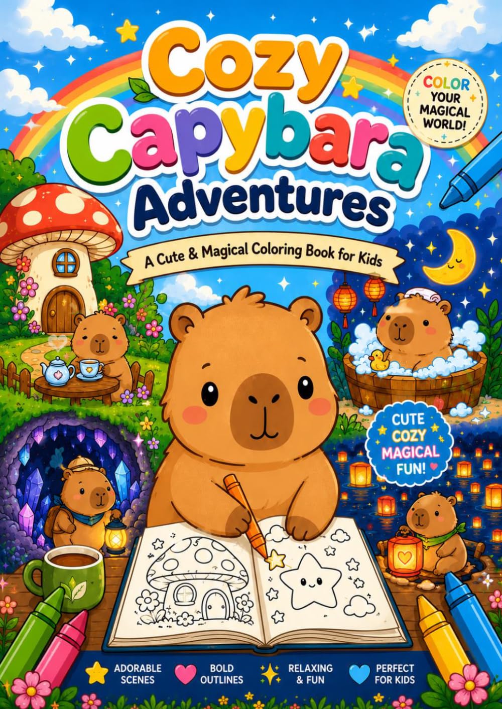 Cozy Capybara Adventures: A Cute & Magical Coloring Book for Kids (The CozyBook Collection)
