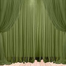1iAM 4pcs Olive Decoration Net Curtains - Large Size, Stitched with Ribbon, Nylon Made, Reusable, Soft, Wrinkled Free, 8.5x5ft Each, Backdrop Net for Birthday, Anniversary Party Decoration