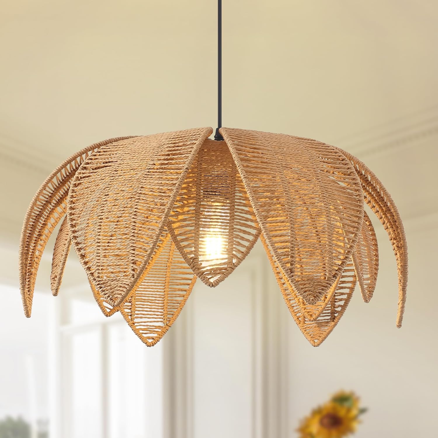 Artica Farmhouse Rattan Chandelier – 3-Light Hand-Woven Wicker Pendant Light Fixture, Boho Hanging Ceiling Lamp for Dining Room, Kitchen Island, Bedroom & Living Room-image-28