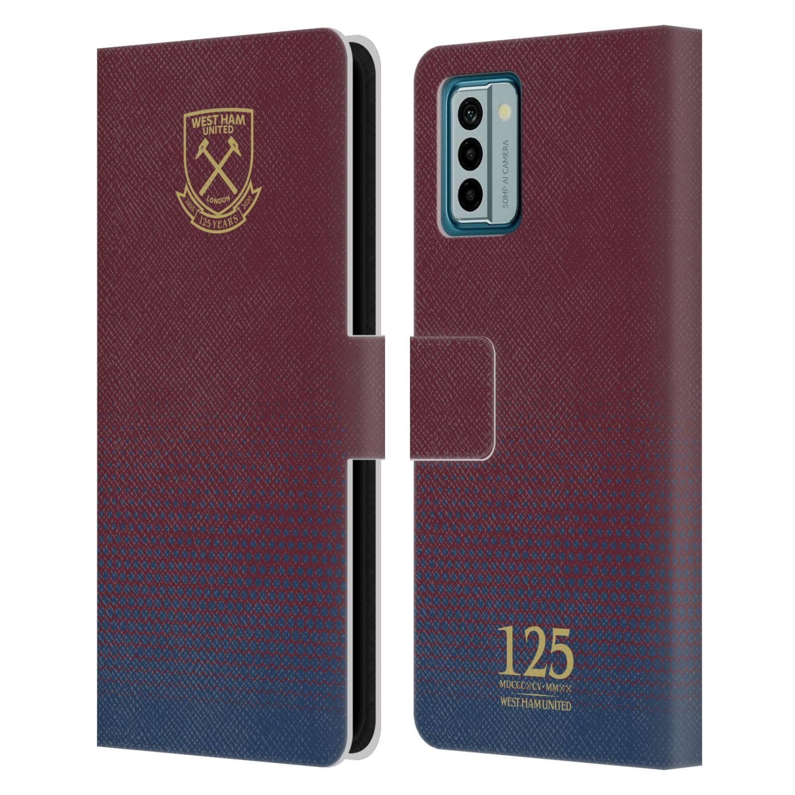 Head Case Designs Officially Licensed West Ham United FC Halftone Claret Crest 125 Year Anniversary Leather Book Wallet Case Cover Compatible With Nokia G42