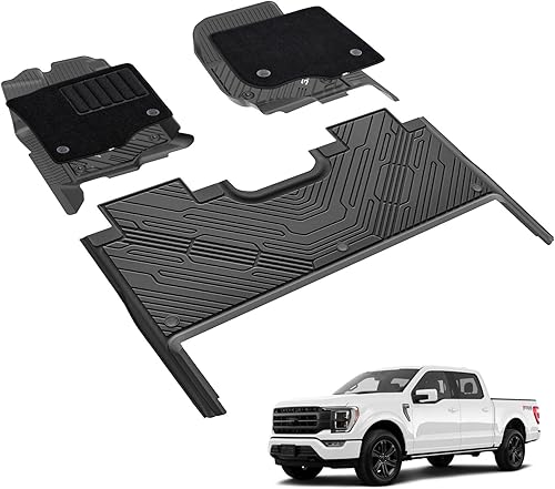 3W Tapetes para piso y alfombra delantera para Ford F150 / F-150 Lightning SuperCrew Cab 2015-2025, forro para piso TPE todo clima resistente para