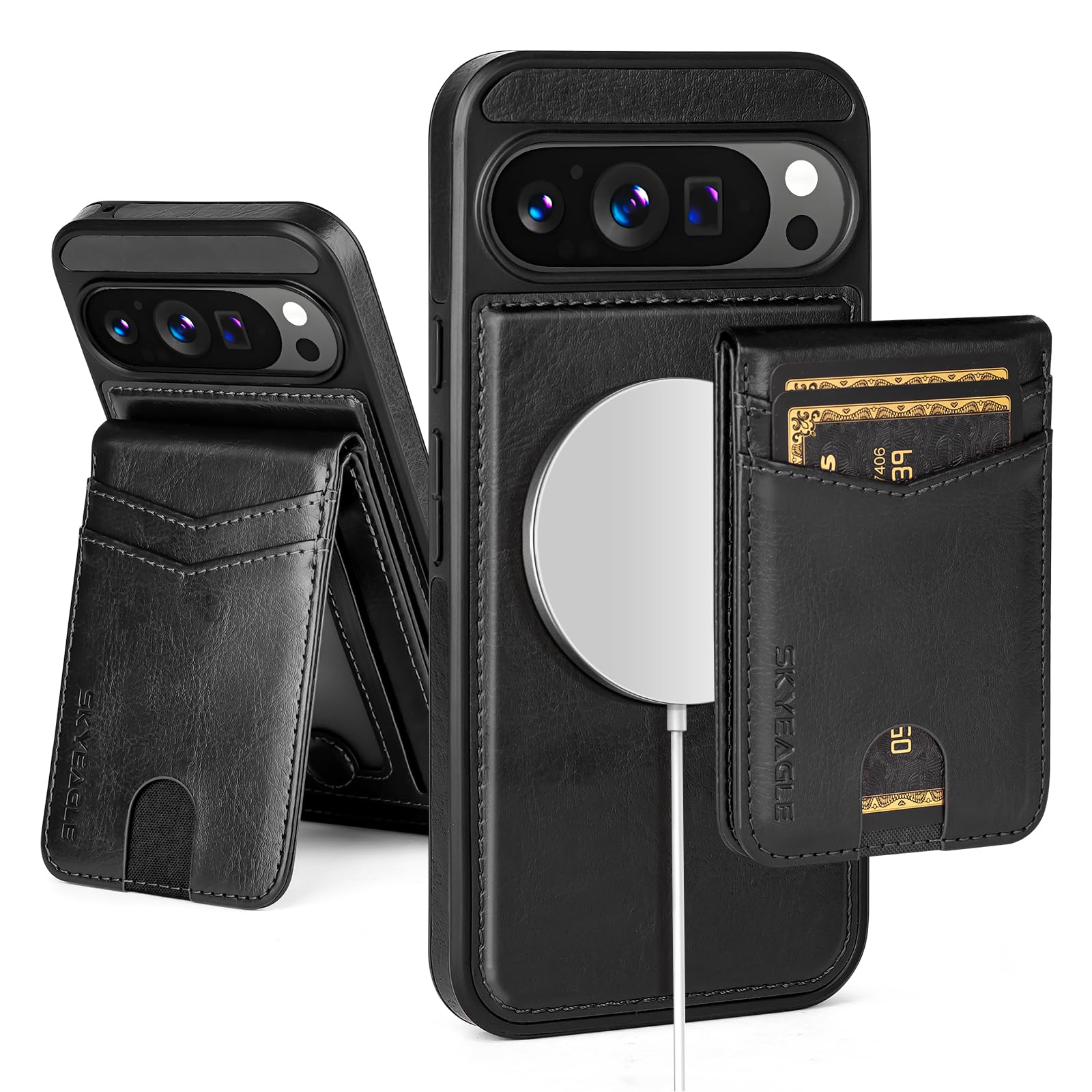 SkyEagle Compatible avec Magsafe Étui portefeuille amovible 2 en 1 pour Google Pixel 10 5G avec porte-cartes et porte-cartes en cuir synthétique doté de blocage RFID et fentes de crédit, pour Pixel 10