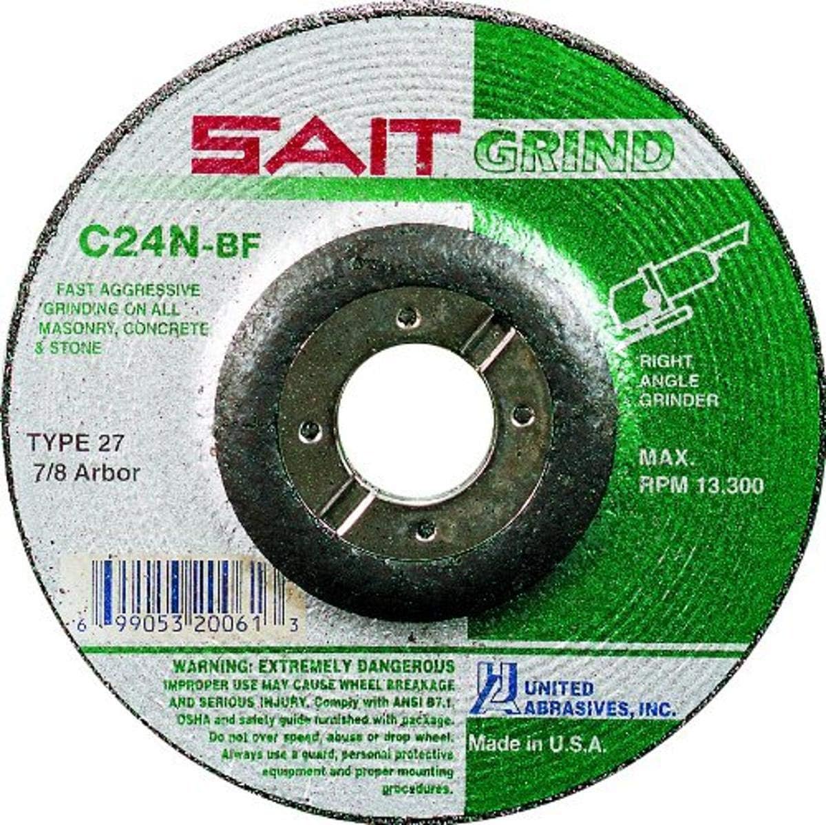 United Abrasives- SAIT 20092 Type 27 9-Inch x 1/4-Inch x 7/8-Inch 6600 Max RPM C24N - Concrete Depressed Center Grinding Wheels, 25-Pack