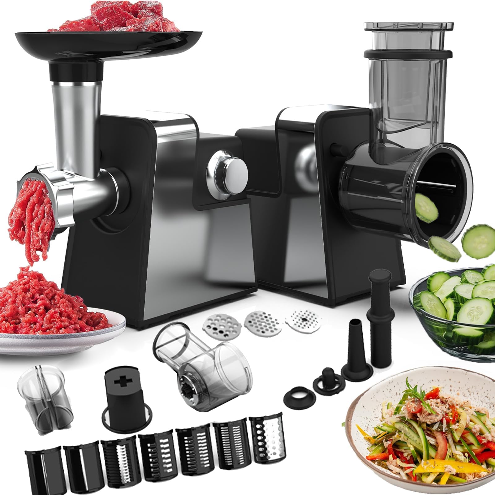 Electric Cheese Grater and Meat Grinder - Multi-Function Salad Shooter, Fruit Slicer with 5 Blades for Efficient Home Kitchen Use