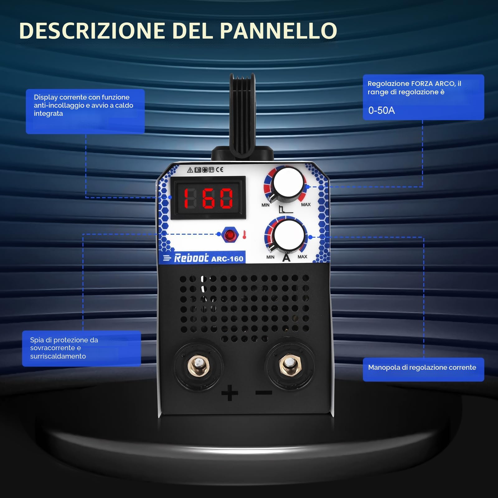 Reboot 2 IN 1 Saldatrice Inverter 160A IGBT – Saldatore ad Arco/MMA e LIFT TIG, Display LED, Portatile per Lavorazione Metalli, Fai Da Te e Lavoro Elettrico,ARC160