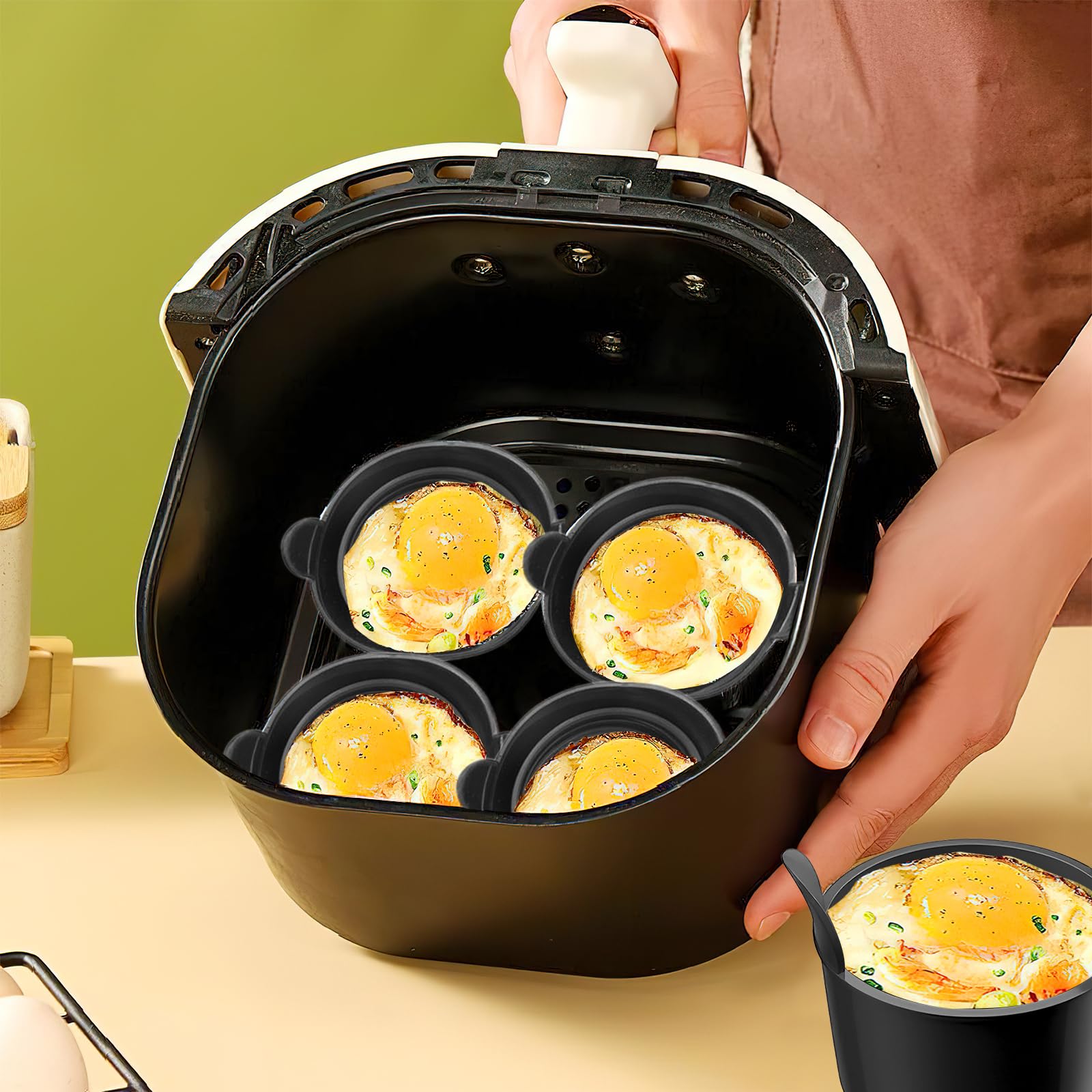 Mocraft Pirottini in silicone per friggitrice ad aria, stampi per uova in camicia, riutilizzabili, set di 8 pirottini per muffin, per friggitrice ad aria, forno e microonde, con guanti in silicone