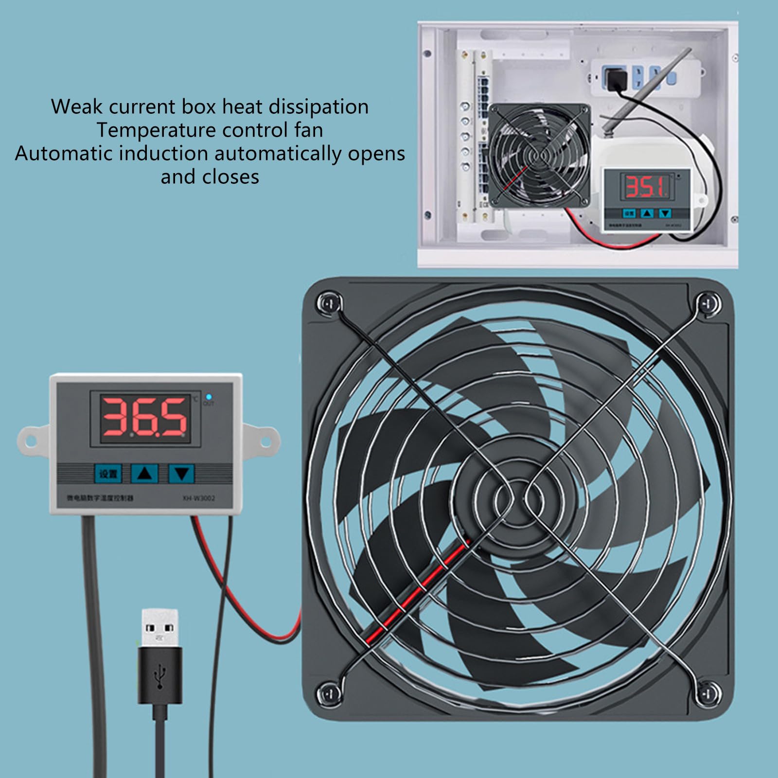 Ventiladores de refrigeración silenciosos alimentados por USB de 120 mm con control de termostato ajustable para armarios y cine en casa