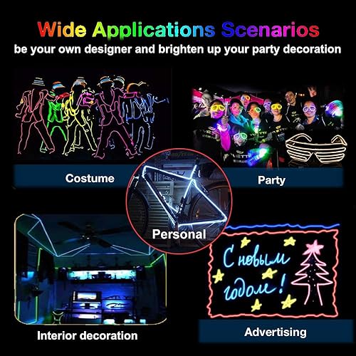 Miniatura 7 de Cable de luces, luces neón, 5 metros (16 pies), portátil, cable electro-luminiscente de neón brillante, para fiestas, Halloween, luz negra,