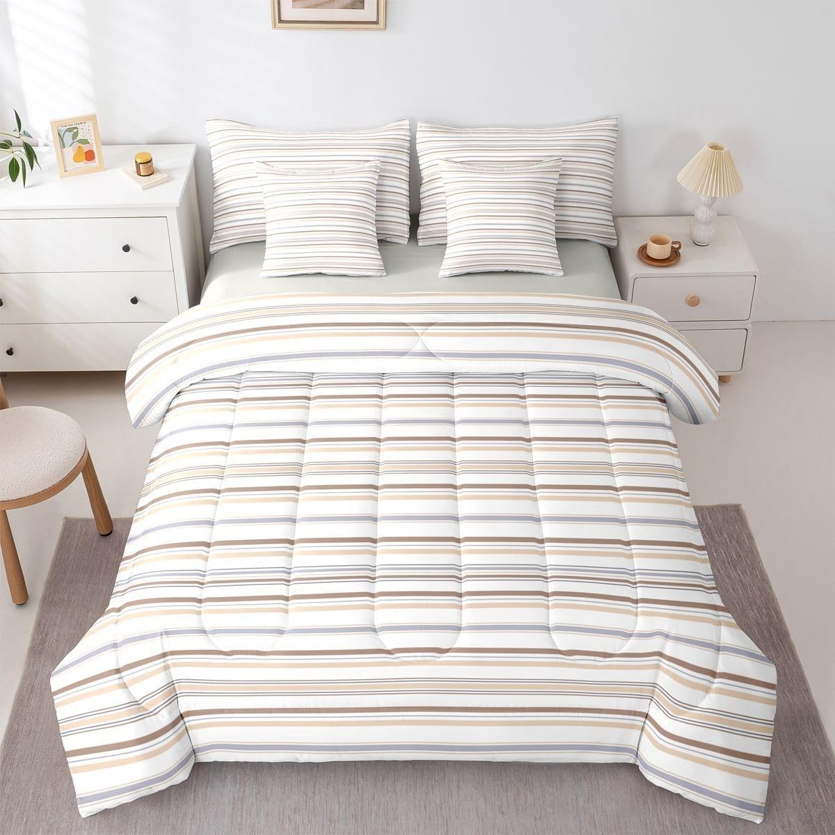 Couette 90x190 enfant rayures fines pour lit chaud et facile à laver