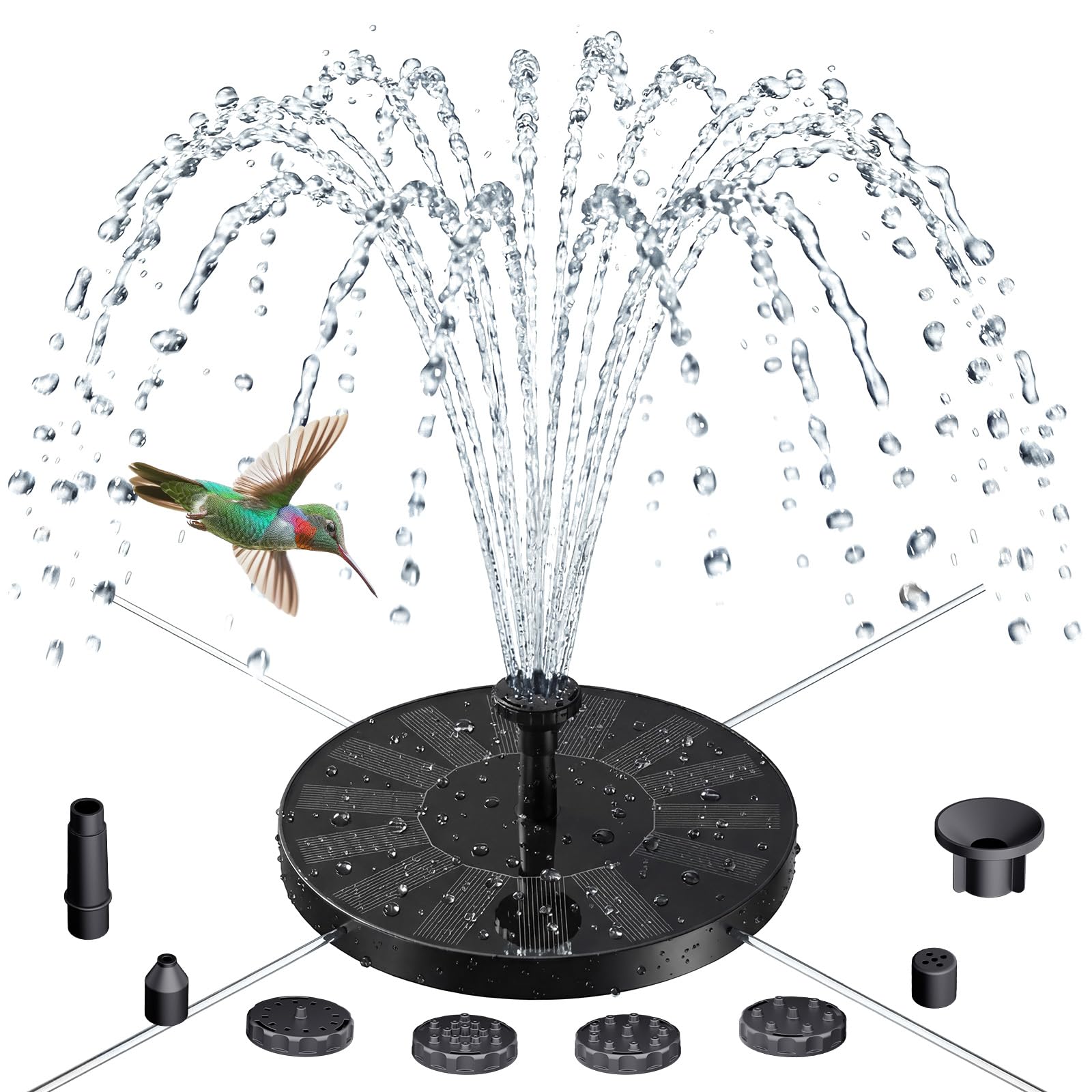 AISITIN Solar Fountain Pump for Bird Bath with 4 Fixer &amp; 6 Nozzles
