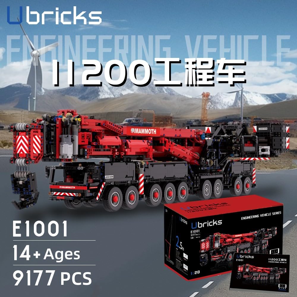 Technik Kran für Liebherr LTM 11200 Raupenkran, 9177 Klemmbausteine 1:20 Motorisierter Groß Kranwagen Bausteinspielzeug LKW Model Kompatibel mit Großen Marken