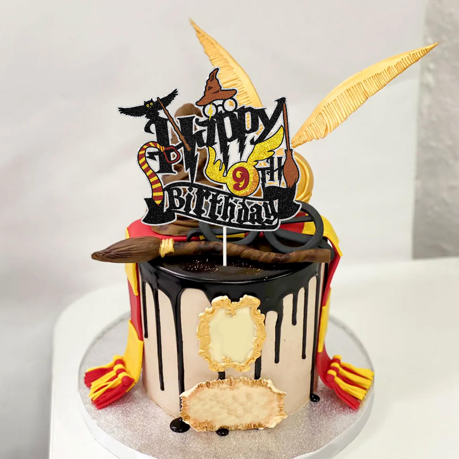 Wizard 9th Birthday Cake Topper - Boy And Girl "9" Glitter Decoration For Cakes (Black, 5.5 Inch) - View #9