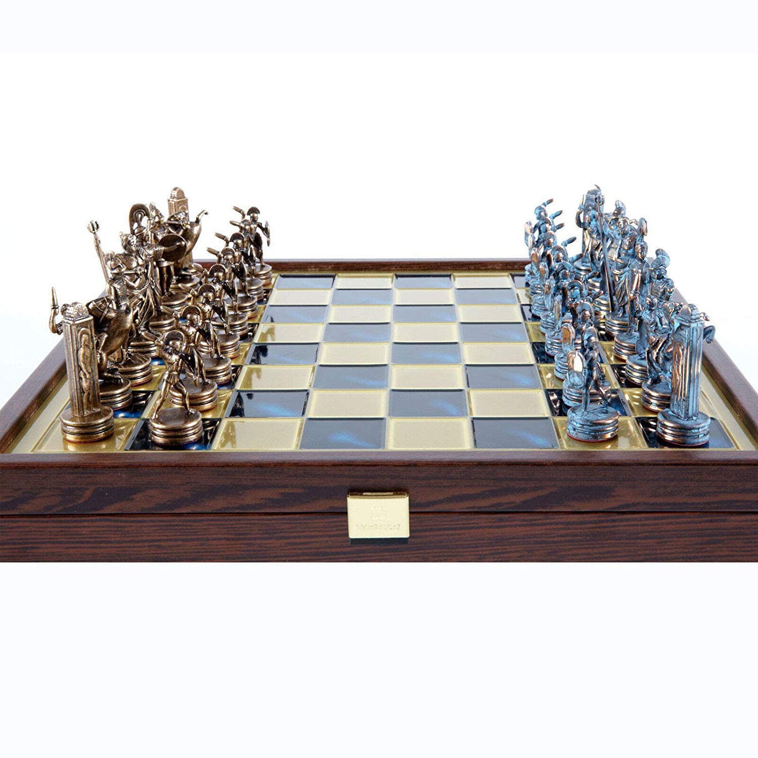 Set di Scacchi Manopoulos - Esercito Romano Greco - Blu e Rame - Custodia in Legno - Tavola Marrone - 2 Giocatori - Età Adulta