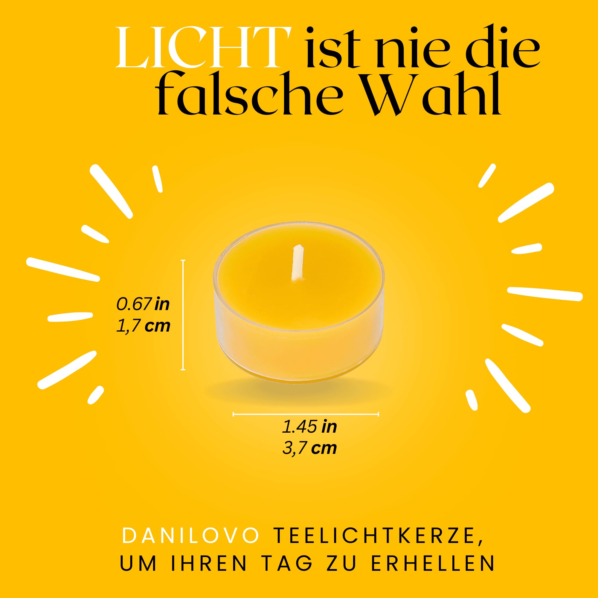 100% Bienenwachskerzen – Bienenwachs Teelichter mit Baumwolldochten – 4 Stunden Brennzeit –48-teiliges Kerzenset – Kerzen mit Recyceltem Kunststoff – Reine Bienenwachs Kerzen von Danilovo