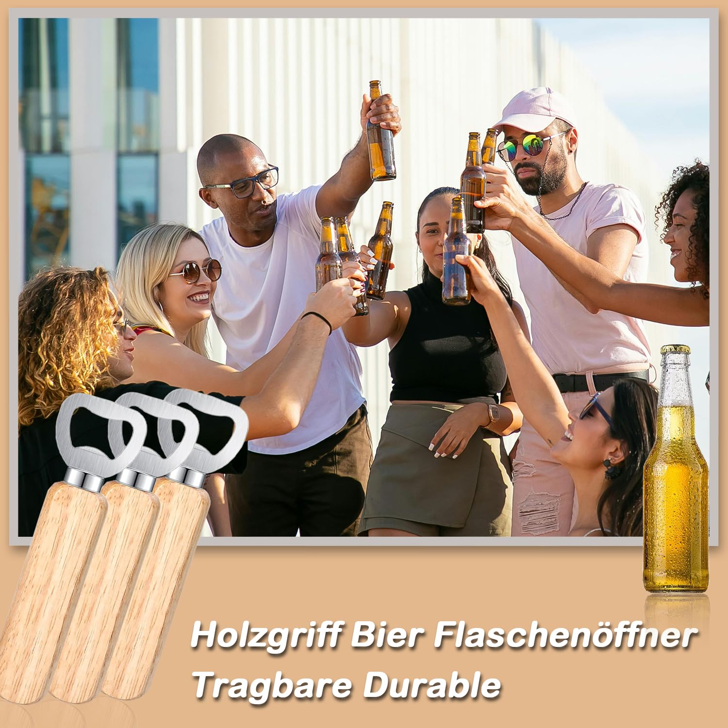 60 Stück Flaschenöffner Holz, Holzgriff Bier Kronkorkenöffner, Tragbare Kapselheber, Personalisierter Bierflaschenöffner mit Holzgriff für Zuhause, Küche, Bar