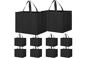 WISELIFE Reusable Black Grocery Bags, 10 Pack Large Foldable