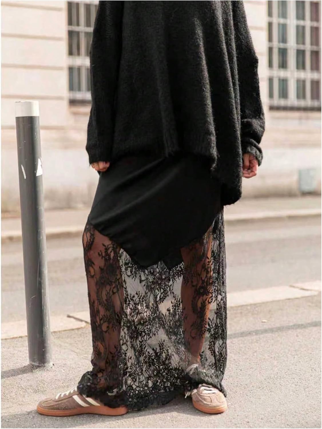 SHENHE Women's Satin Maxi Skirt Lace Trim A Line Fall Elegant Going Out Silky Skirt - Image 3