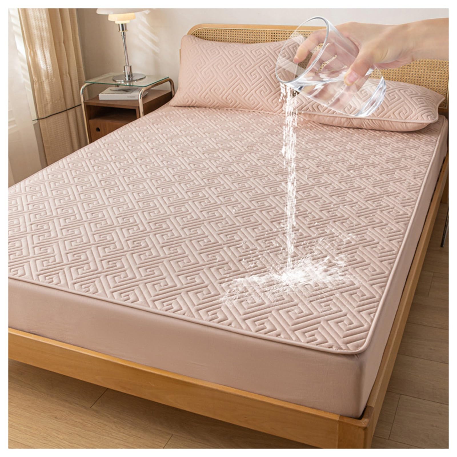 Coprimaterasso Impermeabile, coprimaterasso Trapuntato rinfrescante, coprimaterasso Silenzioso con Tasche Profonde da 2 a 12 Pollici, con 2 federe (Rosa, 90x190 cm/35x75 Pollici)