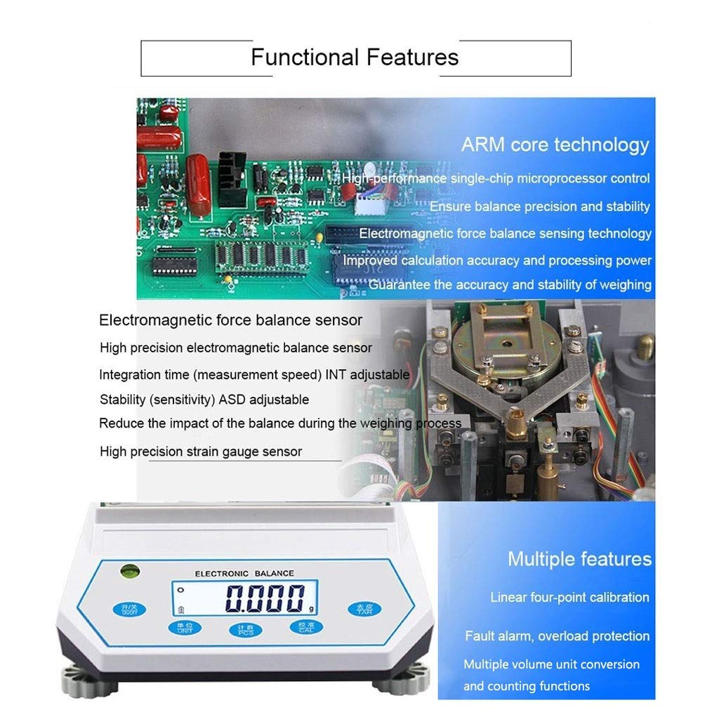 Bilancia elettronica analitica digitale da laboratorio ad alta precisione Pesatura e conteggio industriali Gioielli scientifici Oro con parabrezza (100 g*0,001 g)