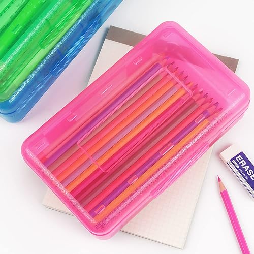 Miniatura 6 de Tamaki Paquete de 3 Cajas de Lápices de Plástico de Gran Capacidad Cajas Transparentes con Tapa de Cierre a Presión Diseño Apilable y Elegante Caja