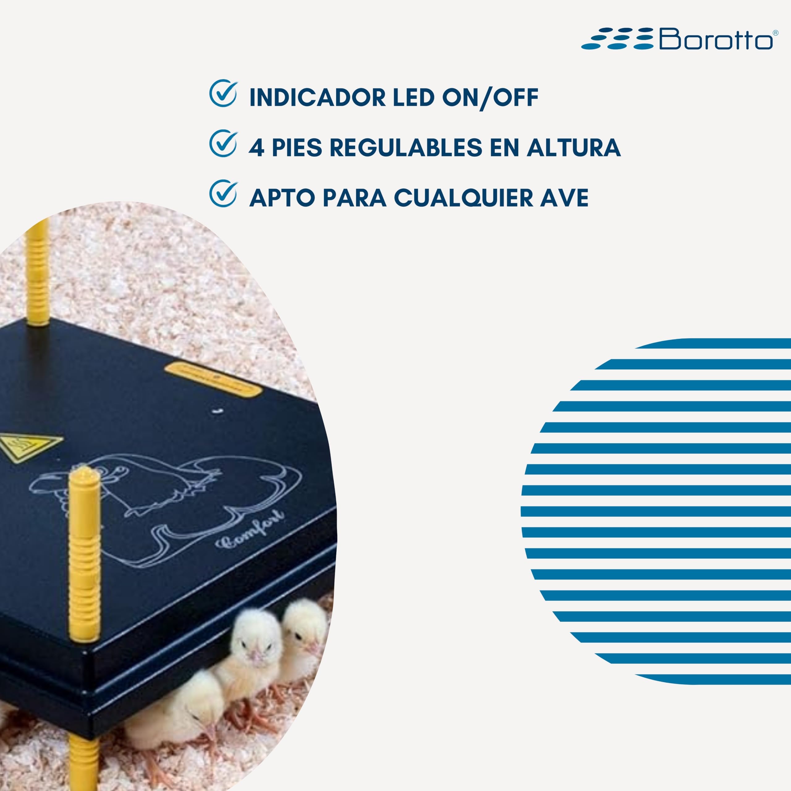 Borotto Criadora de Pollitos - Placa de Calor - Altura Ajustable - Bajo Consumo (30/35 Pulgadas)