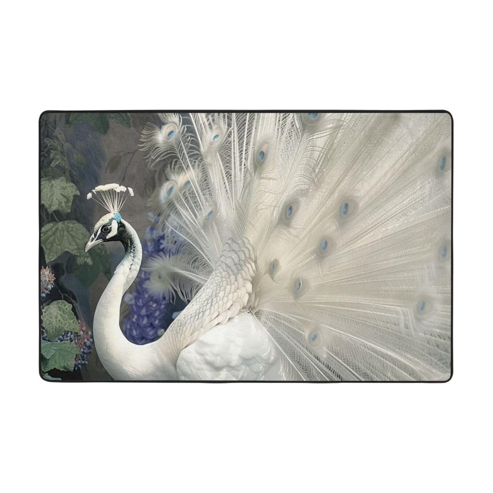 Tapis de Noël imprimé paon blanc salon chambre enfant tapis sol 183x122