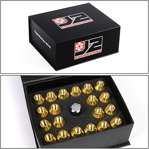 Miniatura 7 de J2 Engineering 7075 Aluminio Oro M12 x 1.5 20pcs L 1.378 in Cerrar Terminal Tuerca con Adaptador de Enchufe