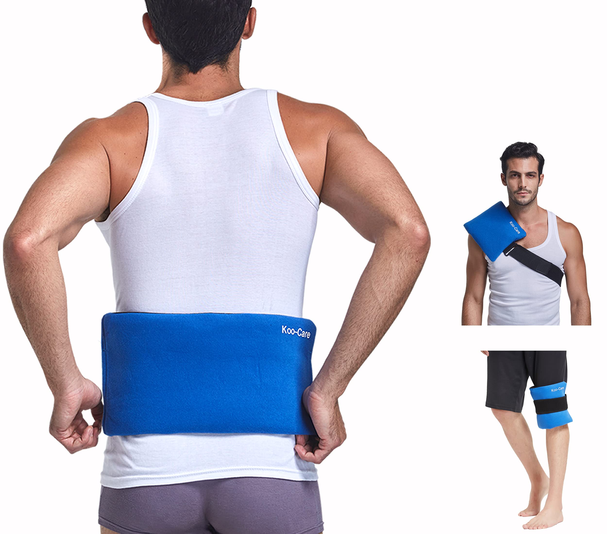 Koo-Care Large Gel Ice Pack & Wrap with Long Strap Hot Cold Therapy Pack for Shoulder, Waist & Lower Back, Belly, Thigh, Knee, Shin - Great for Injury, Sprain, Bruise - 15.5" x 7.3"