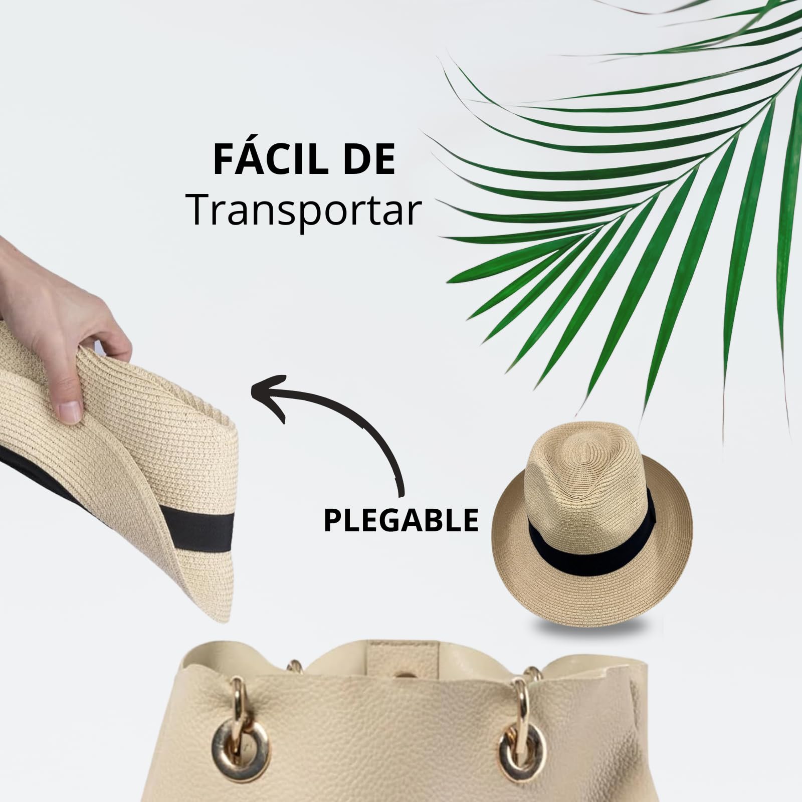 Sombrero de Panamá Unisex de Paja Fedora para Hombres y Mujeres - Enrollable para Verano y Playa