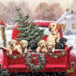 Christmas Truck Stamped Cross Stitch Kits - Dog Counted Cross Stitch Kits for Beginners Adults Needlepoint Cross-Stitch Patterns Dimensions Needlecrafts Embroidery Kits Arts and Crafts