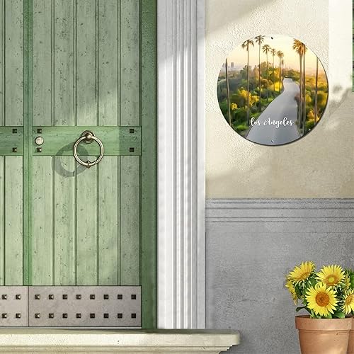 Miniatura 5 de Round Metal Tin Sign Plaque American California State Los Angeles City Skyline Scenery Cityscape Vintage Wreath Sign Home Door Sign Plaque