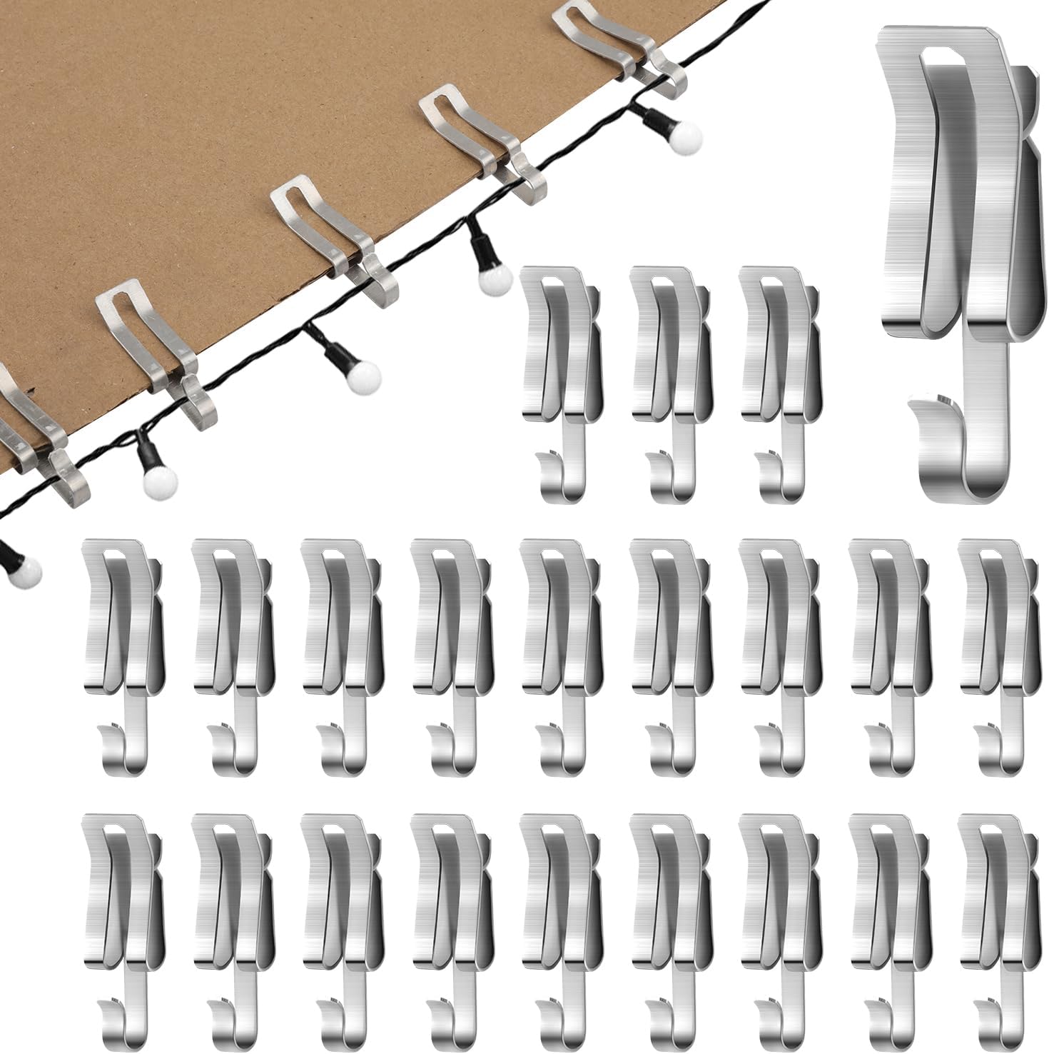 100pcs Christmas Light Clips, Metal Gutter Clips Light Hangers Hooks
