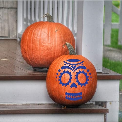 Miniatura 6 de Dia de los Muertos Decal | Mexican Holiday Skeleton Mask Vinyl Sticker Decor for Pumpkin, Wall, Window, Door | Black, White, Pink, Purple, Yellow,