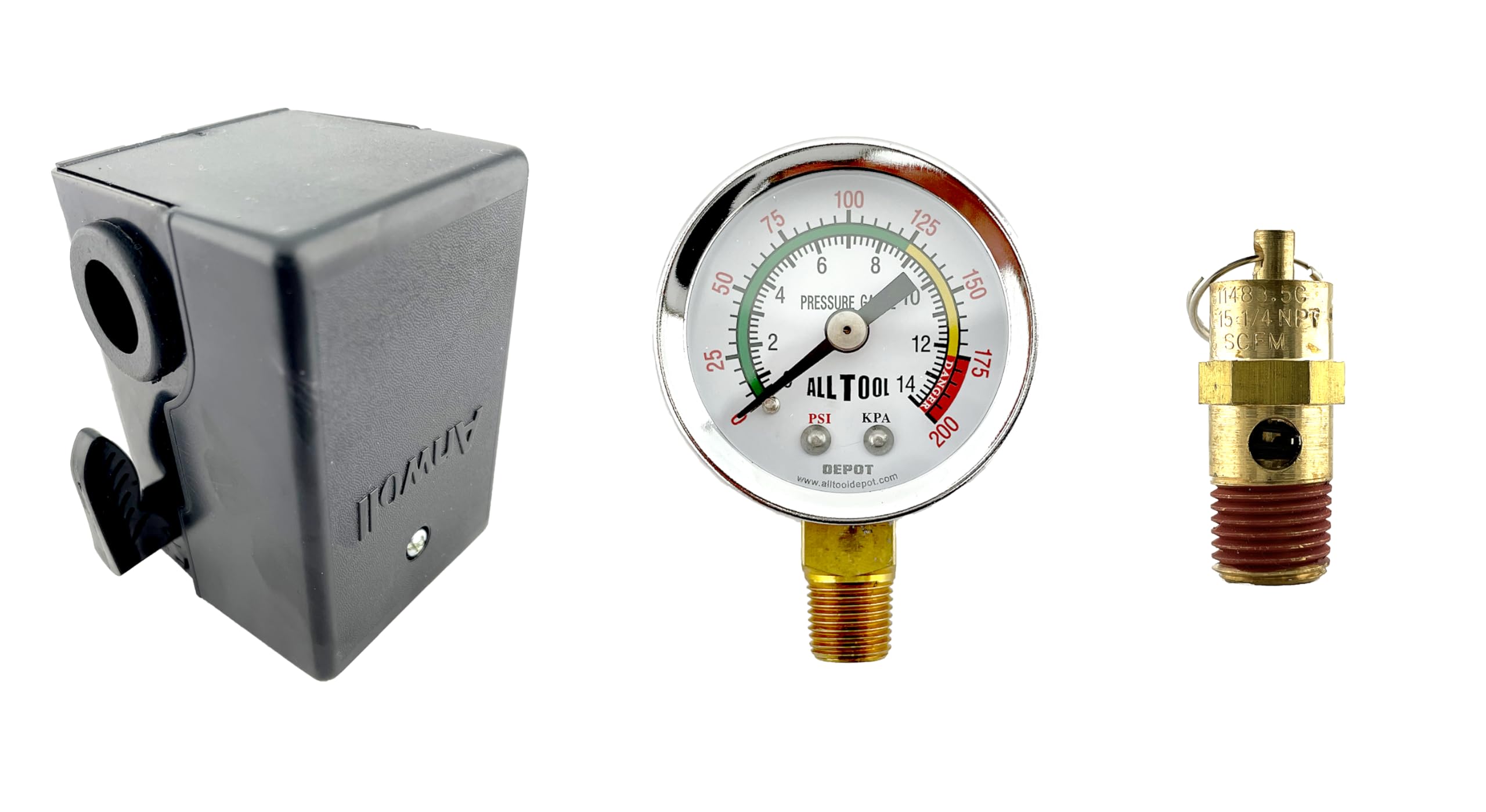 23474661 Pressure Switch for Ingersoll Rand Single Port 100-135 PSI Single Stage Compressor SS3 And SS5, with 1/4" NPT Color Air Tank Gauge and 150