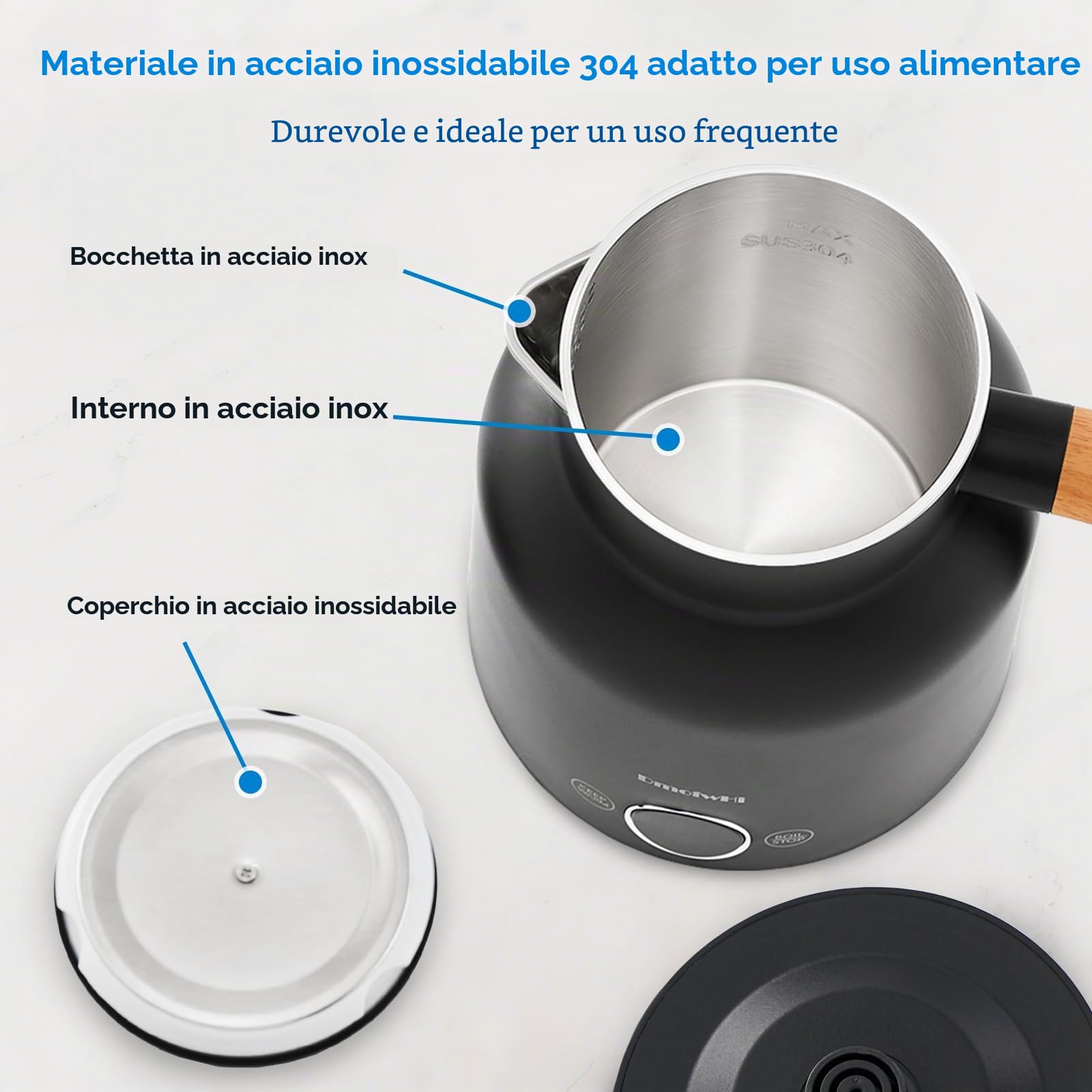 DmofwHi Bollitore Elettrico 1 Litro Acciaio Inox, 1000 W, Display Digitale, 5 Livelli di Temperatura, Funzione di Mantenimento del Calore 4H, Doppia Parete, Ideale per Caffè e Tè in Ufficio – Nero