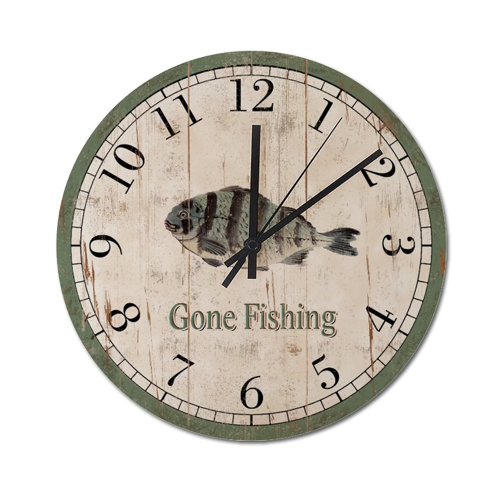 Horloge murale poisson silencieuse sans tic-tac en bois rustique de 38cm