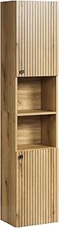 trendteam smart living - PureBliss - Tall Cabinet - Oak - Bathroom Cabinet in Modern Groove Look - Elegant Metal Handles -...