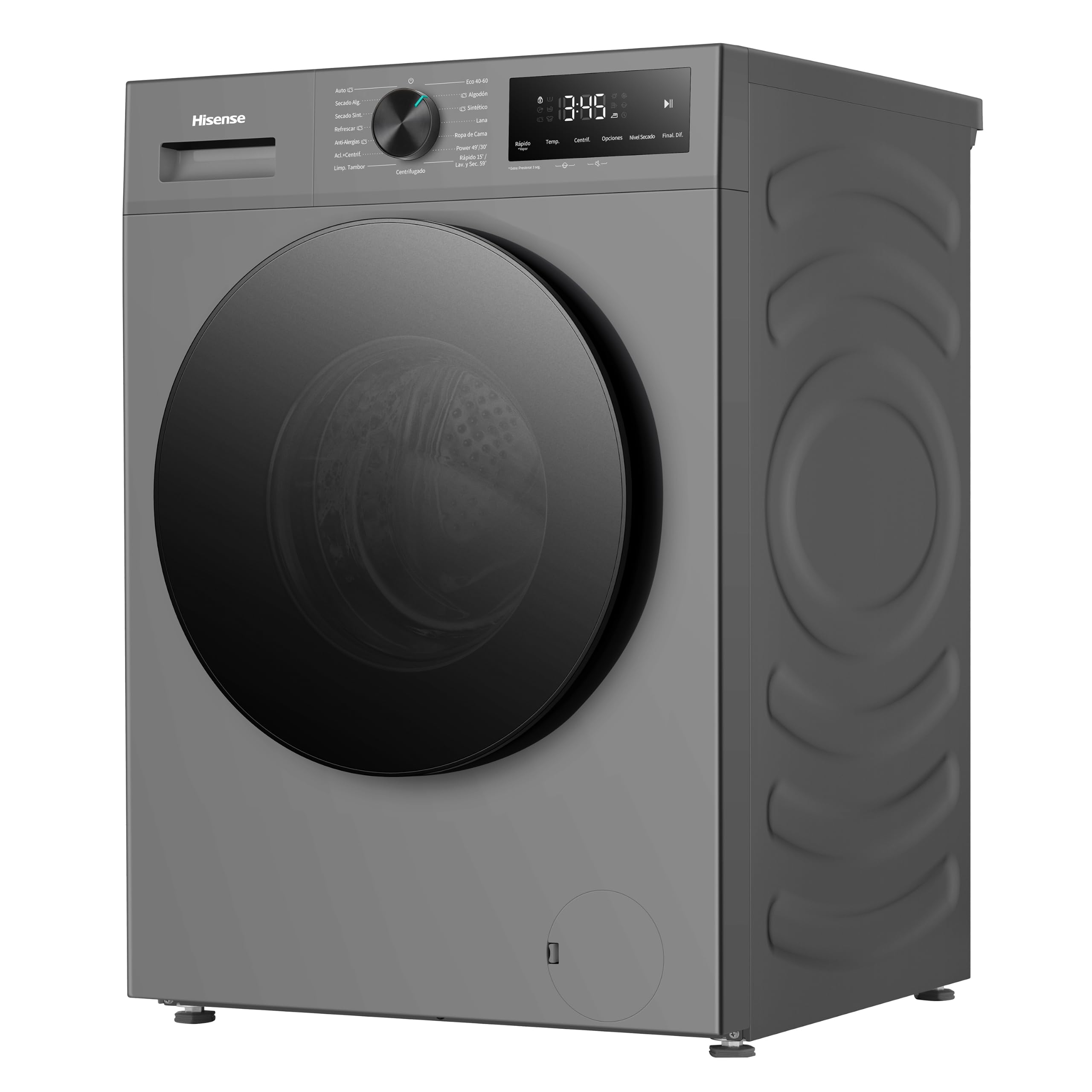 Hisense WD1I9042BTF2 - Lavasecadora 9 kg/5 kg, Fondo 47cm, 1400 rpm, Lavado y Secado 59', Dispensador Automix, Programa Lavado Auto, Función Antiarrugas, Lavado Pure Jet, Función Vapor 99,9%, Silver
